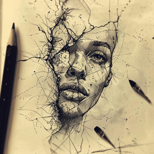 Artistic flat tattoo sketch of a portrait with dot shading