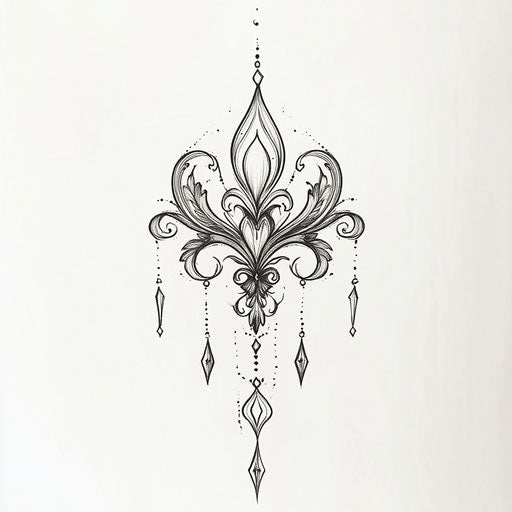 Royal tattoo with fleur-de-lis design on pure white background