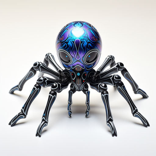 Black spider tattoo, lisa Frank style, minimalist pen drawings, silver and indigo light