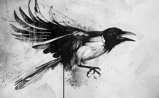 Black and white drawing of a bird, tattoo style, symmetrical