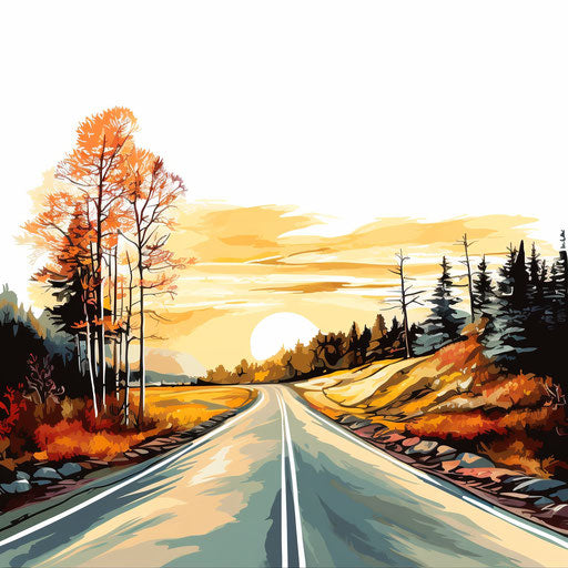 Road in the style of oil painting on white background