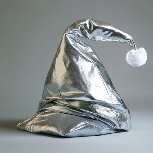 Modern silver shimmering Santa hat for futuristic party
