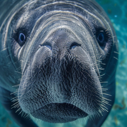 Close-up of playful manatee, Elke Vogelsang style