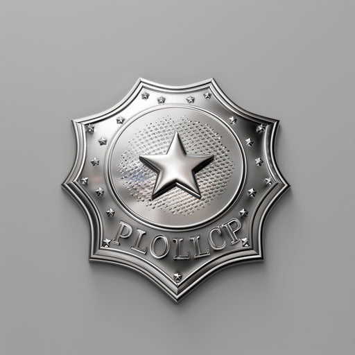 Realistic police badge on flat metallic silver background