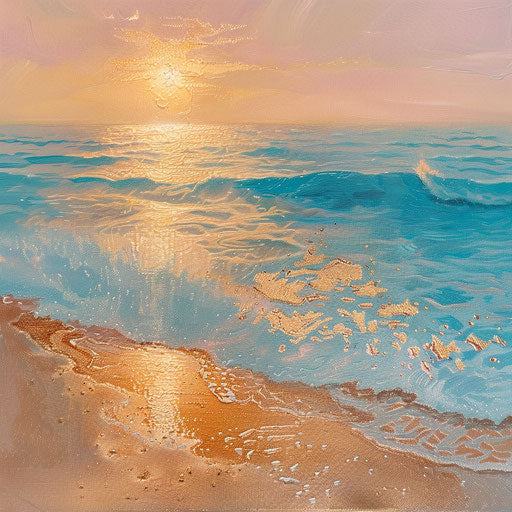 Golden sandy beach with turquoise sunrise