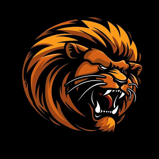 Basketball logo with fierce lion mascot on black background