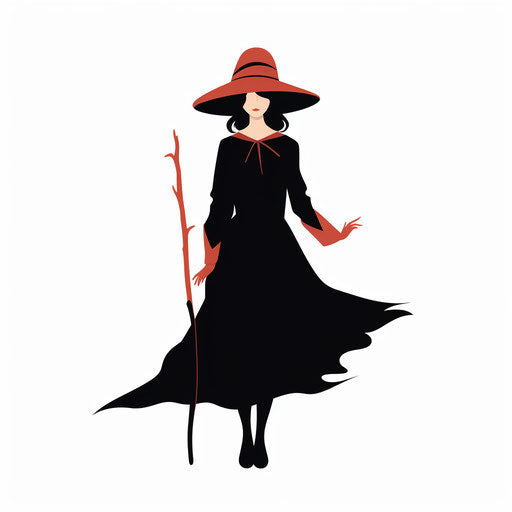 Minimalist witch illustration on white background