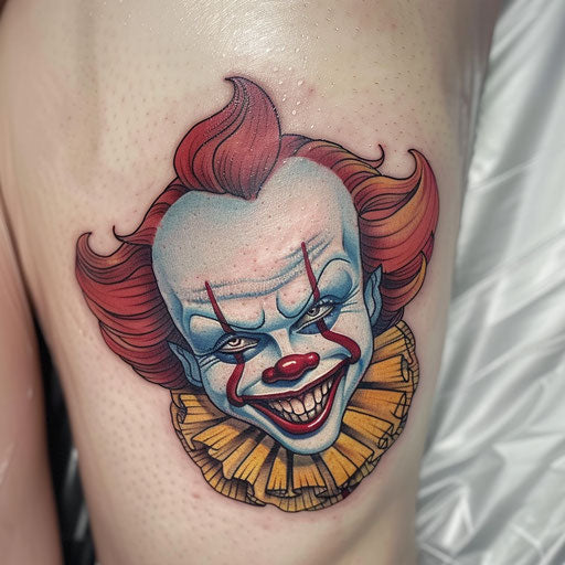 Tattoo of clown with mysterious smile