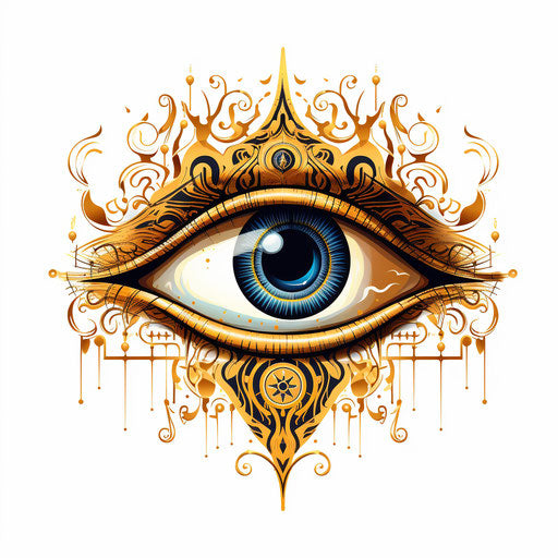 Golden square with eye in the middle, meditative graphic style