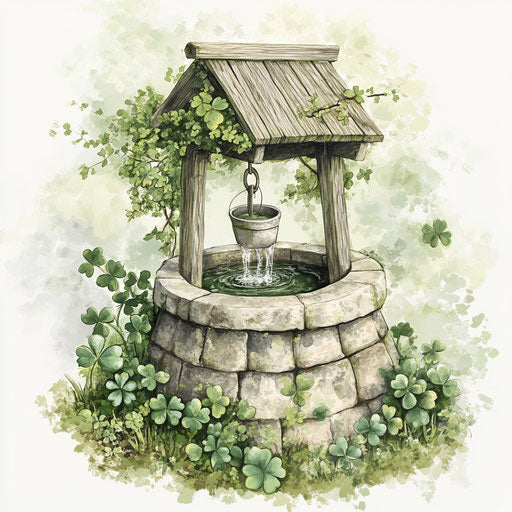 Traditional Irish wicca well surrounded by clover