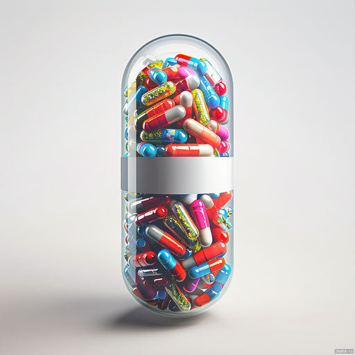 Realistic pill bottle clipart on flat white background