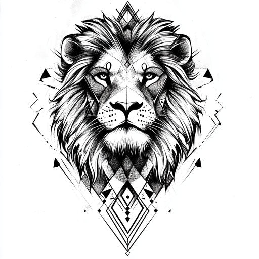 Geometric lion tattoo sketch in monochrome flat style