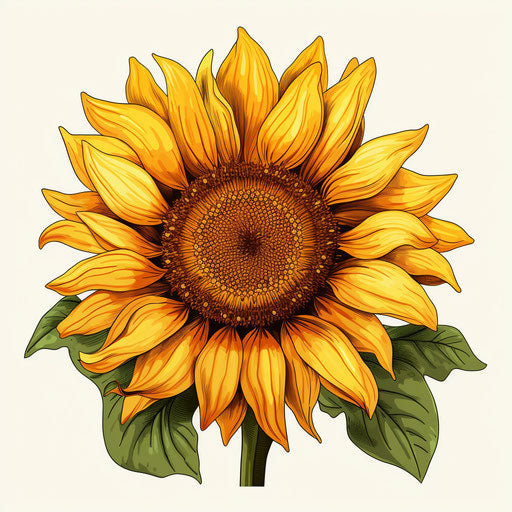 Sunflower clipart in the style of Chiaroscuro Art, on a white background