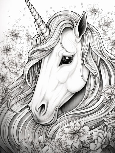 Very cute unicorn coloring page, in the style of artgerm