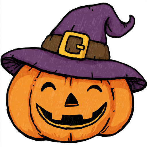 Smiling pumpkin with a purple witch's hat