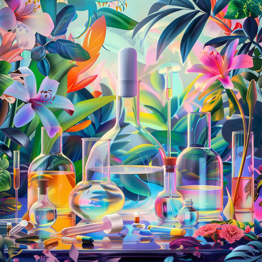 Realistic style science clipart with random flat background