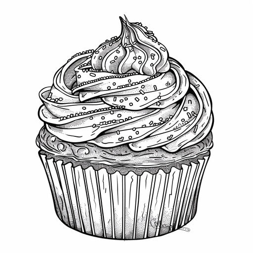 A cupcake with sprinkles. Coloring book page