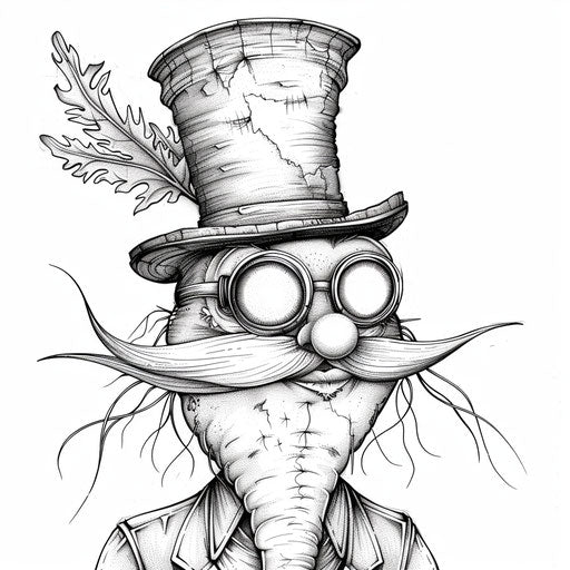 Whimsical carrot with top hat and monocle