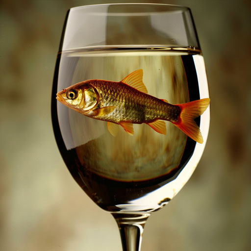 A fish swimming in wine