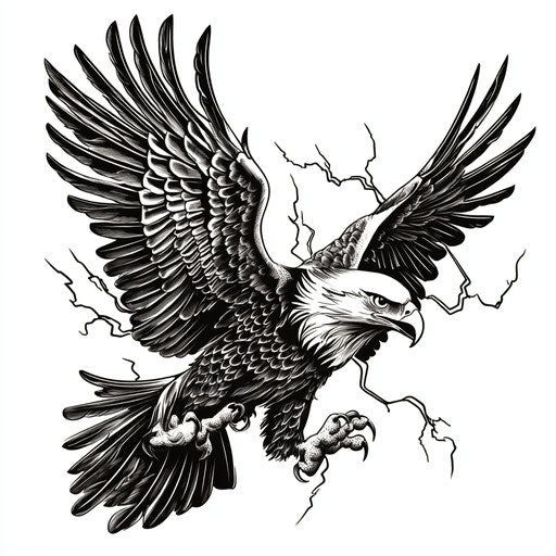 Eagle hand tattoo with lightning bolt in background