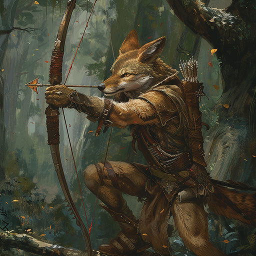 The coyote archer defends its land in an epic fantasy scene