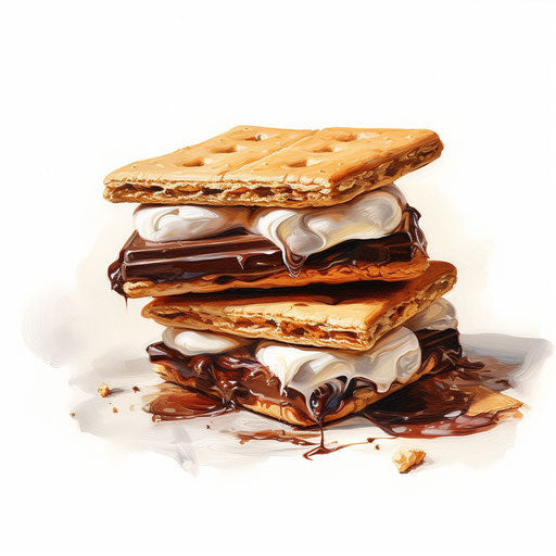 Smores illustration in the style of oil painting, on white background