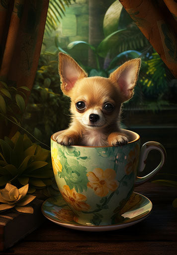 Chihuahua puppy in a Scotch tea mug