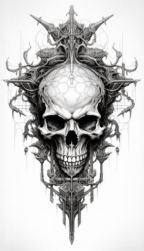 Totem square skull occultist style commission witch ink drawing 73:128