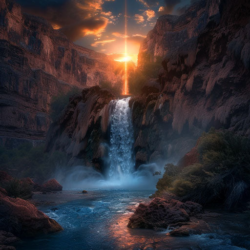 Havasu Falls with dramatic scenery and deep shadows