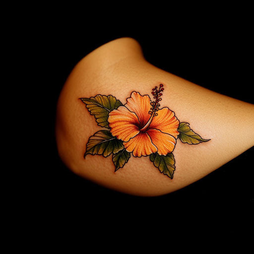 Hibiscus flower tattoo on a Pure White Background in the style of Gerald Brom on a bicep