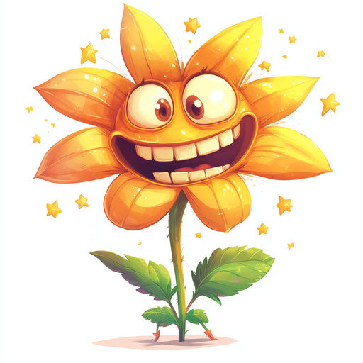 Humorous caricature of a simple flower with human characteristics