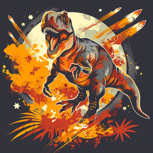 Dynamic flat tattoo sketch of a T rex chasing a comet