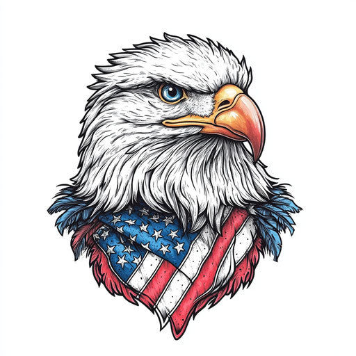 Flat eagle tattoo sketch with American flag on hand