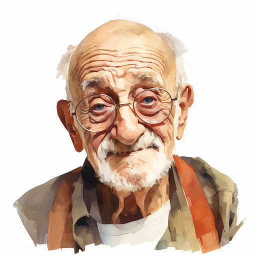 Grandpa clipart in the style of oil painting, on white background