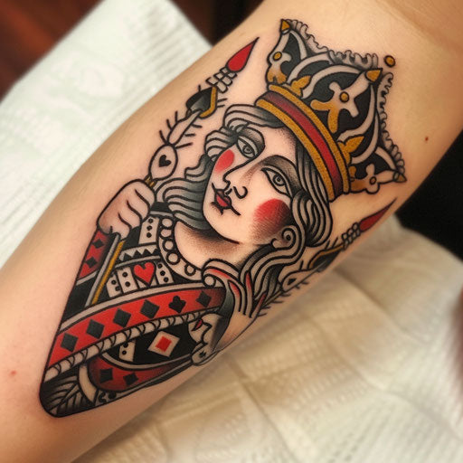 Vintage Queen of Hearts on white background