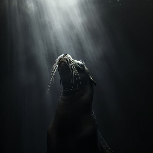 Dark and dramatic sea lion in the style of Simen Johan