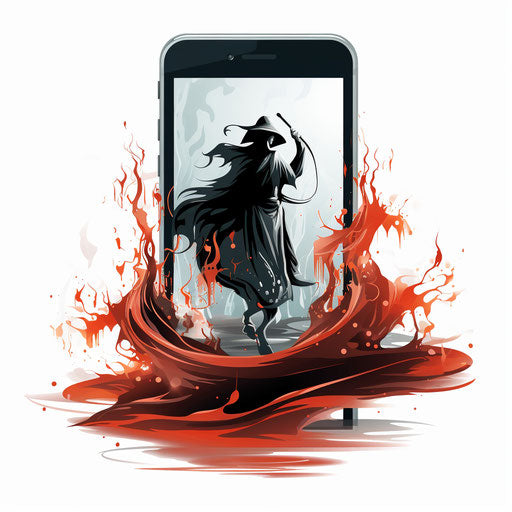 Illustration of mobile in Chiaroscuro Art style, on white background
