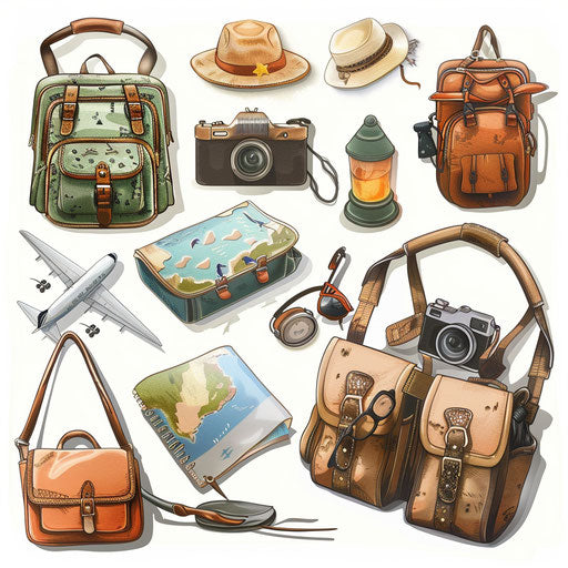 Travel clipart in a photo realistic style on a white background