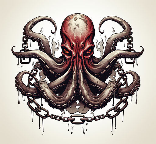 Octopus and anchor in a streamlined and realistic style