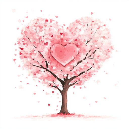 Pink heart-shaped tree, Valentine's Day theme