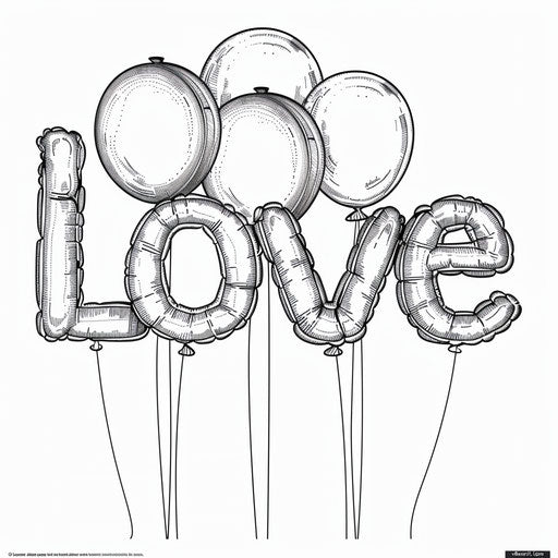 Outline of balloons forming the word 'Love'