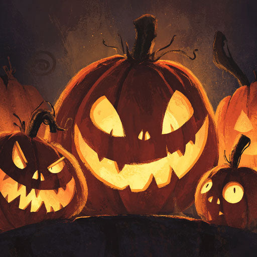 Three Glowing Halloween Jack-o'-Lanterns