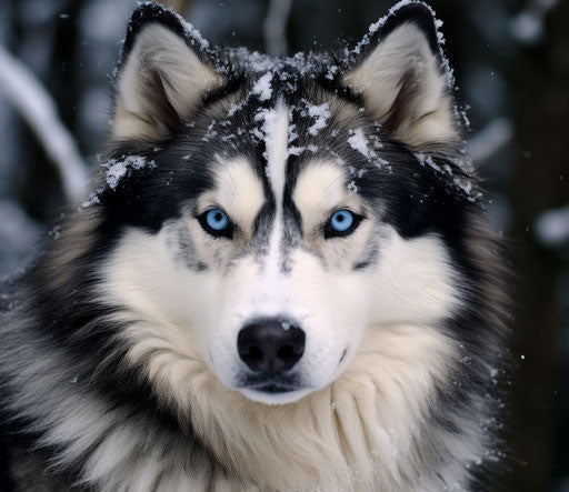The man huskie dog with big blue eyes in snow scenes