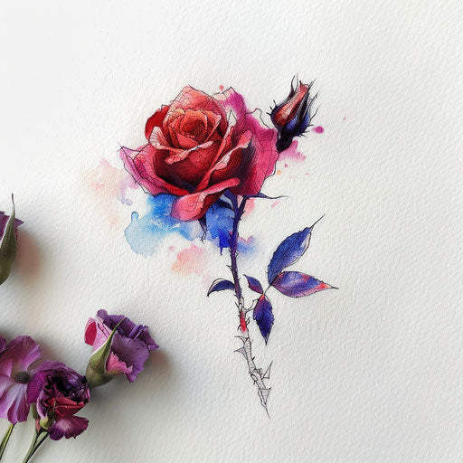 Vibrant watercolor small rose tattoo design