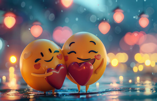 Two smiling emojis holding hearts