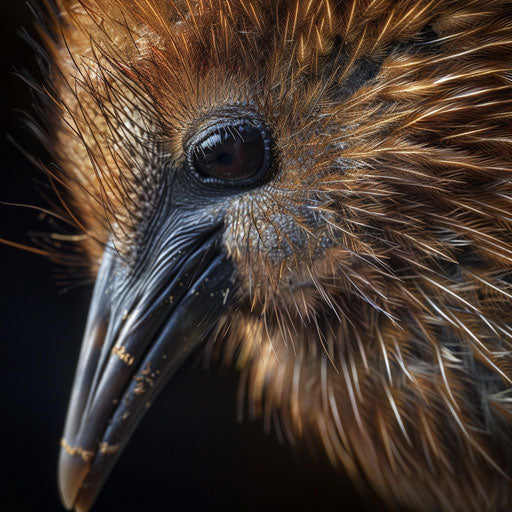 Close-up of a kiwi's beak and feathers