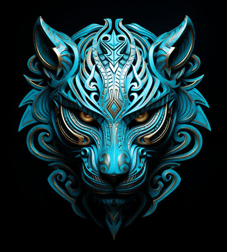 Lion tiger ray tattoo design in Maori art style