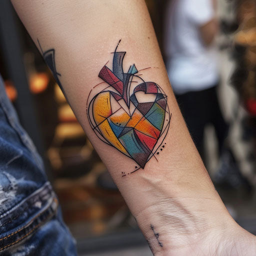Sketch of a tattoo of an abstract geometric heart with vibrant colors for women's wrist coverup