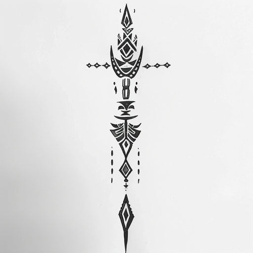 Stylish flat tattoo sketch with tribal accents in minimalist accessory design