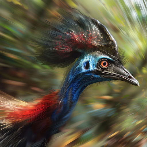 Cassowary in motion, energetic and lively